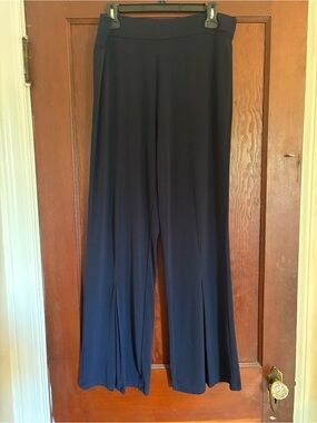 Susan Graver Liquid Knit Navy Wide-Leg Pull-On Palazzo Pants